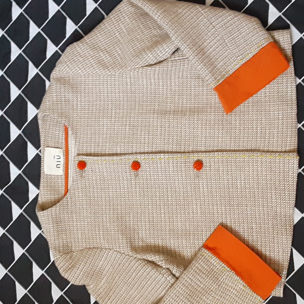 NIU ITALIAN MADE TAN AND ORANGE TWEED BLAZER,   MEDIUM